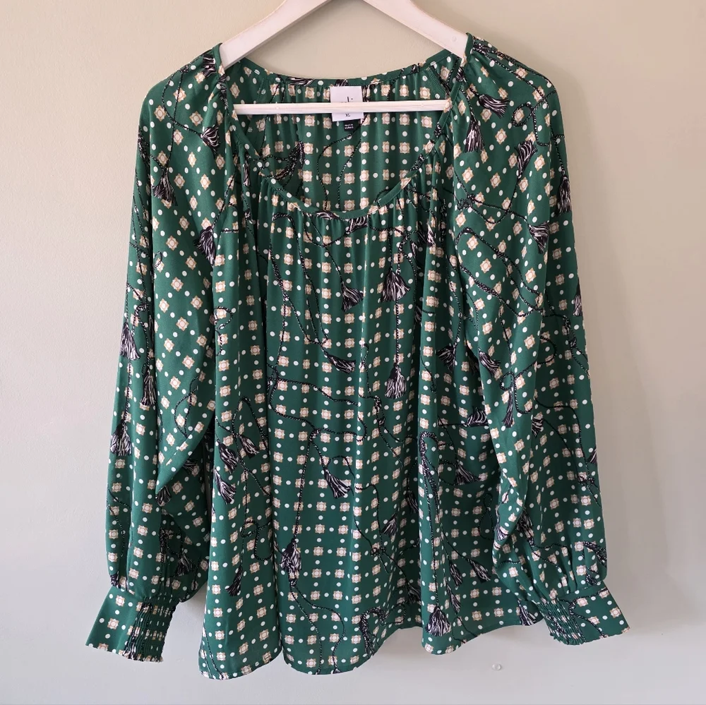Cabi XL Bohemian Peasant Spring Loose Fit Smocked Cuffs Voyager Blouse - Picture 2 of 14